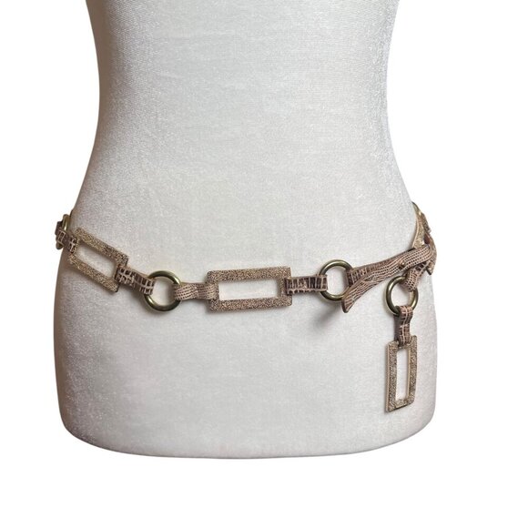 Vintage Gold Rectangle Loop Chain Link Belt Reptile Leather Statement Retro Lrg